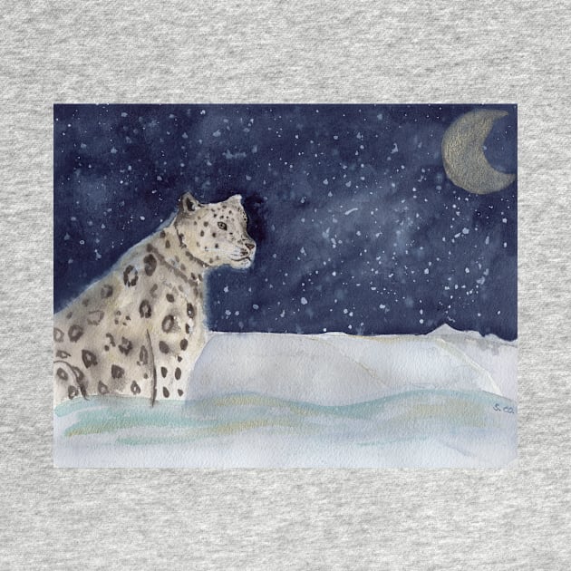 Snow Leopard Watercolor Illustration by Sandraartist